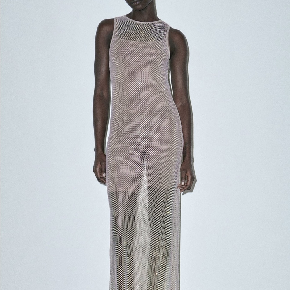 NWT Zara Sequin Mesh Slip Festival Maxi Dress